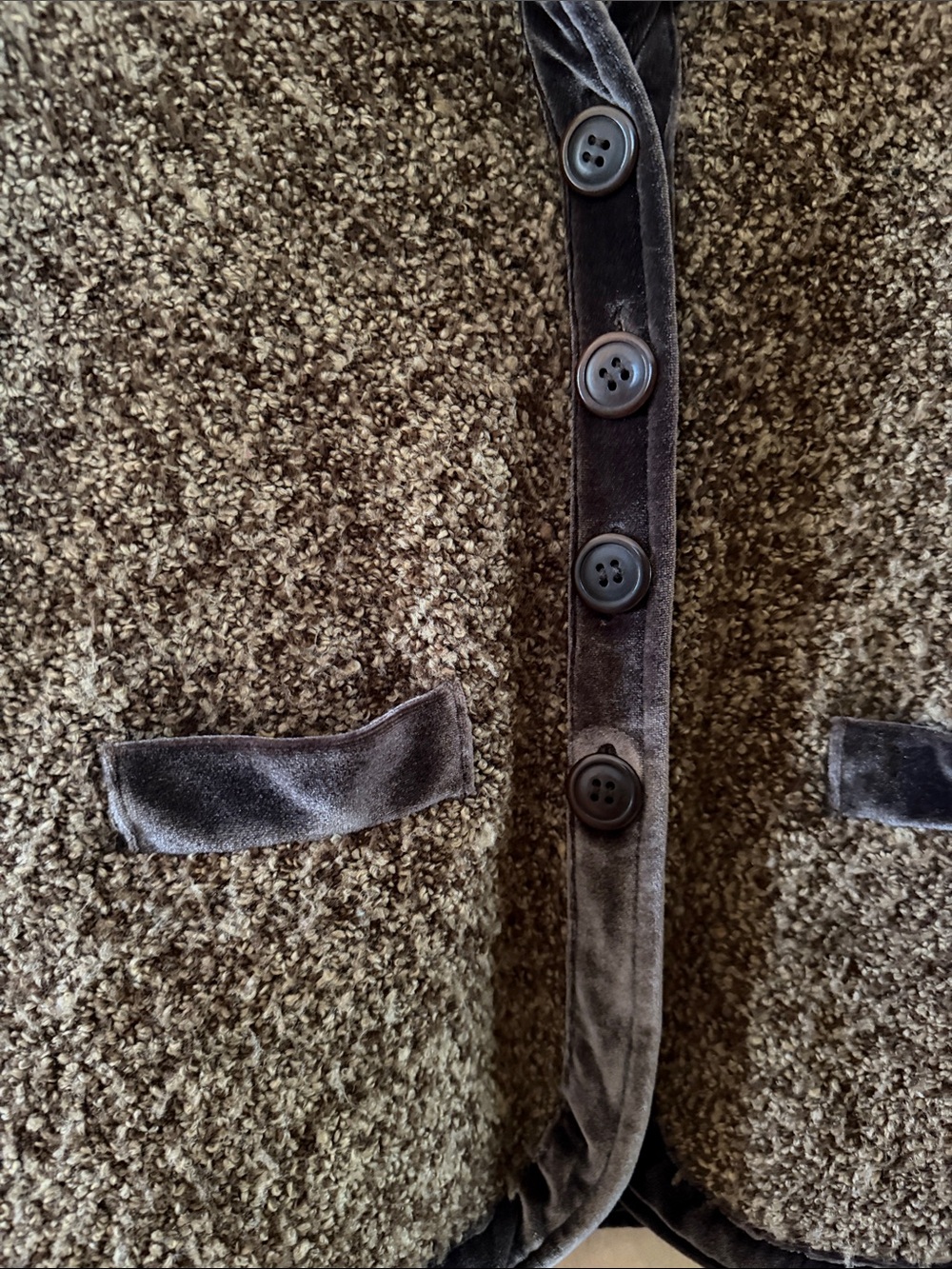 Anthropologie Brown Textured Shawl-Collar Cardigan with Velvet Trim - Picture 5 of 6